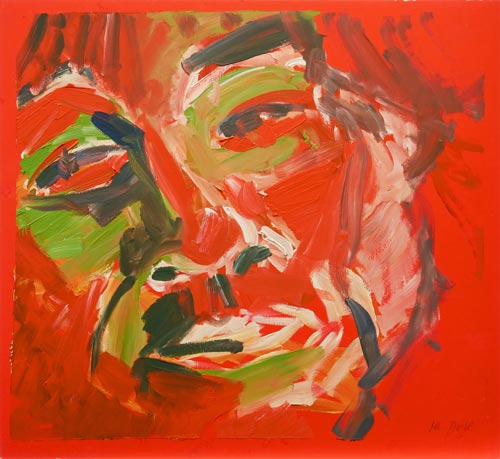 Gesichter auf rotem Grund